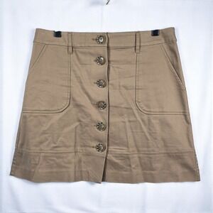 White House Black Market Button Front Mini‎ Skirt A-Line Khaki Casual Woman 10